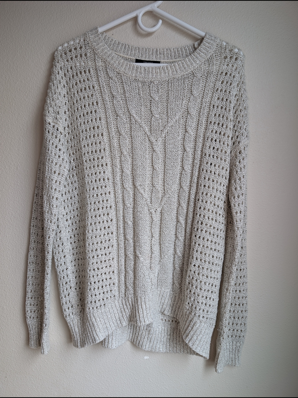Forever 21 Cream Open-Stitch Cable Knit Crewneck Sweater Women's Size large